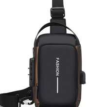 Tas Selempang Dada Pria dengan Kunci Sandi Anti-Pencurian, Teknologi Anti-Pencurian dan Kunci Tombol Digital - Tali yang Dapat Diatur, Perangkat Keras Warna Emas, Kain Tahan Lama, Kompartemen Resleting dan Kompatibilitas Port, Cocok untuk Sepeda Motor, Perjalanan, Gym, Penggunaan Sehari-hari - Acara Kasual dan Formal (Hitam/Cokelat) - Muat Smartphone dan Barang-Barang Penting - MultiWarna - View 8