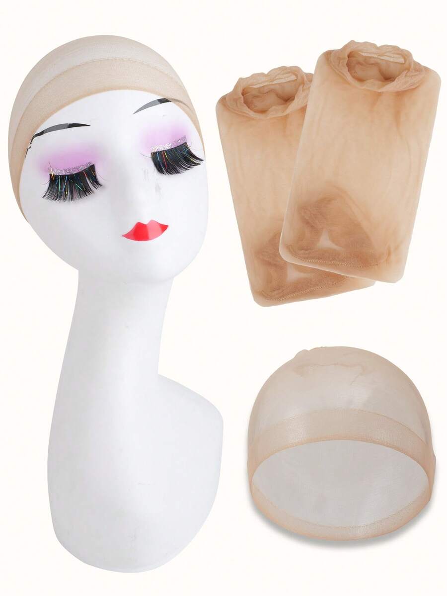 2pcs High Elasticity Wig Caps, Suitable For Everyday Wear - Beige - View 1