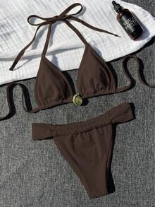 Women's Elegant Brown Snail Decor 2 Pieces Bikini Set