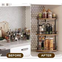 Kitchen Rotating Rack Layered Storage Rotating Spice Rack Spice Rack Kitchen Countertop Storage Rack - Wood - View 9