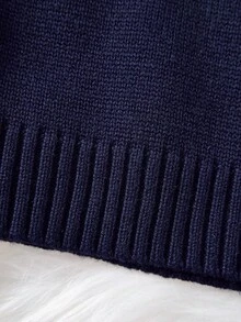 Boys' Casual Teddy Bear Embroidered V-Neck Sleeveless Knit Vest, Collegiate Style, Warm Pullover Sweater Vest For Kids, Autumn/Winter - Navy Blue - View 6