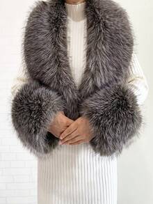 1. Faux Fur Collar & Cuff Set, Warm Faux Fur Scarf, Fluffy Oversized Furry Shawl Wrap For Women In Winter, Suitable For Dresses, Christmas Decoration - Multicolor - View 25