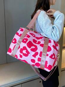 2 pezzi Set di borse da viaggio pieghevoli in nylon con stampa leopardata, di grande capacità, con scomparto indipendente per le scarpe. Adatte per sport, yoga, fitness, viaggi brevi, palestra, borse casual da donna, borse per maternità, vacanze, tempo libero, impermeabili, con scomparto separato per le scarpe, borse a mano per la scuola e accessori scolastici