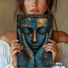 2D Flat - Vintage Buddha Metal Wall Art - 20.32x30.48 Cm Durable Iron Decor With Rustic Blue & Golden Design For Indoor/Outdoor Use In Living Room, Garden, Or Patio, Indoor Wall Decor | Vintage Wall Plaque | Weathered Finish, Zen Home Decor, Best For Christmas, Perfect For Thanksgiving