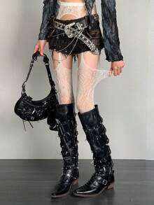 1/2 双花藤吊袜带，女式连体蕾丝提花渔网袜 - 白色 - 查看 6