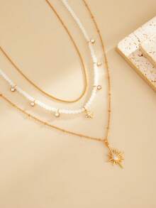 3pcs/Set Bohemian Crystal Sun Rhinestone Inlaid Pendant Necklace Set, Luxurious & Elegant Daily/Party Jewelry Necklace Gift For Women