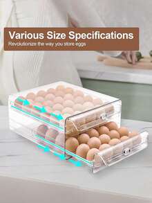 Asnews 1pc Space-Saving Single/Double-Layer Refrigerator Egg Storage Box, Durable And Washable Plastic, Transparent Fresh-Keeping Storage Box, Multi-Layer Egg Tray Container, Stackable Egg Holder For Fridge - Transparent - View 7