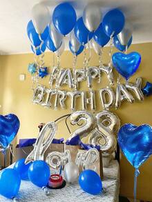41件組藍色生日快樂氣球套組，包含字母套組、心形氣球、金屬銀色與皇家藍乳膠氣球、連接愛心氣球，適用於生日、週年紀念、情人節裝飾 - 彩色 - 查看 2