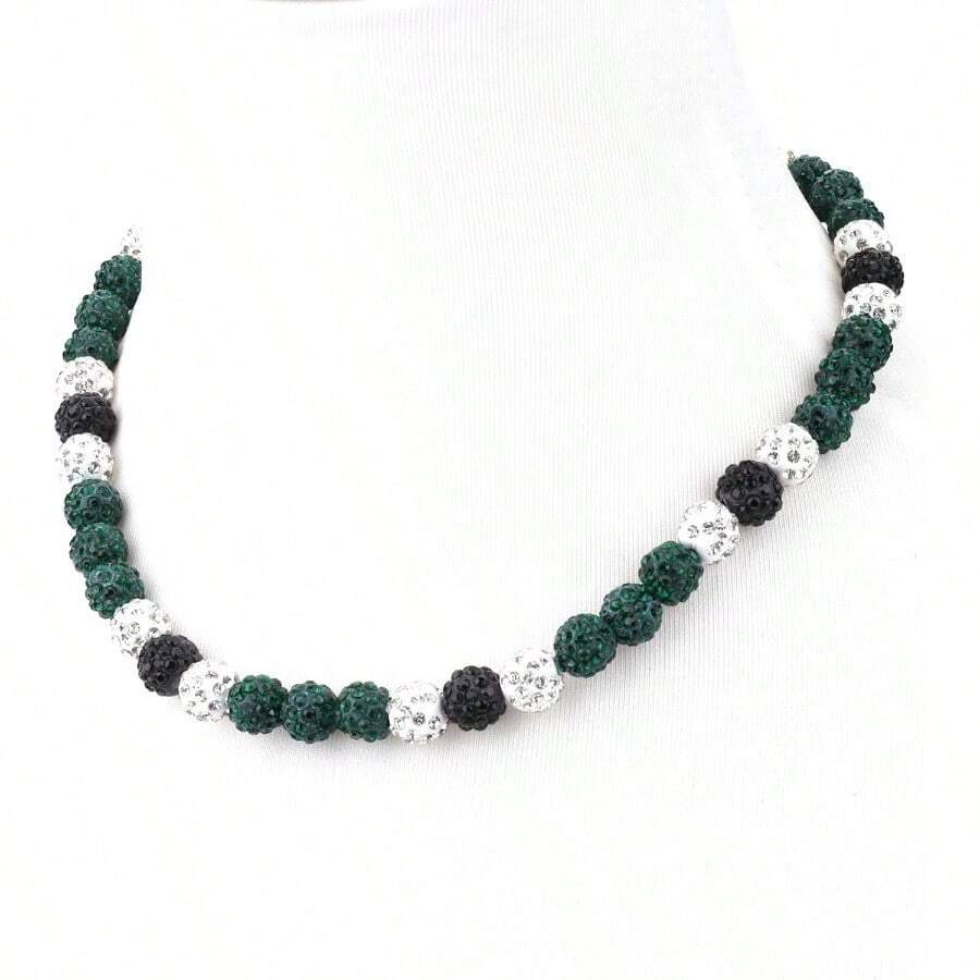 Baseball, Bling Beaded Women Men, Baseball Drip Necklace Bead Inspired Sports Jewelry, 17. Inches, AgeOver 8 Years Old - White-green-black-17.7" - View 1