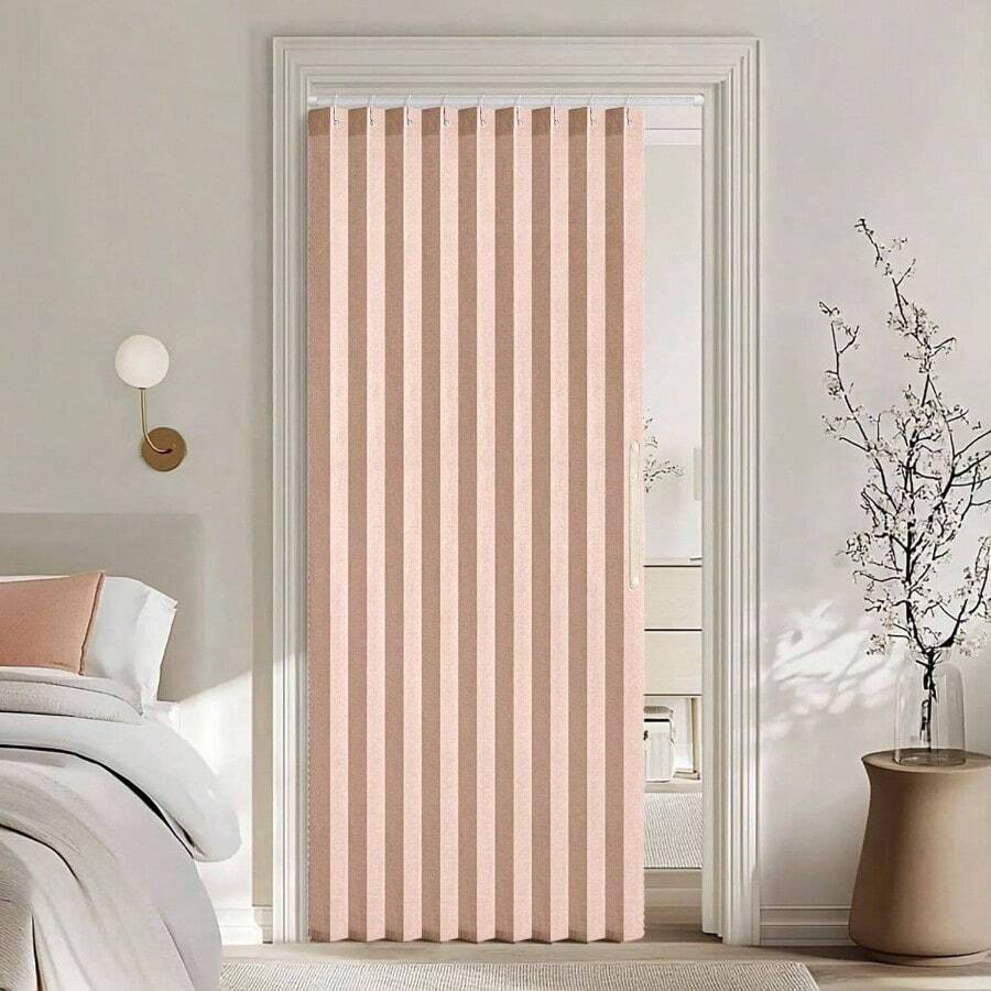 Accordion Style Non-Magnetic Folding Door Curtains DoorwaysCloset, Room Divider Pleated Drapes With Hooks Interior Living RoomBedroomOpen Closet, Pink, W39x L78 Inches, 1 Panel - 39"W X 78"L (Pack Of 1) + Pink - View 1