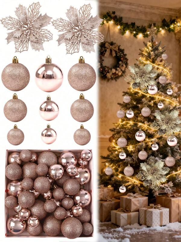 42pcs-Champagne Christmas Ball Ornament,Classic Christmas Ornament Set,Christmas Decor,Christmas Tree Ornament, Christmas Decorations 2026 Christmas Decorations,Shatterproof Hanging Decors For Christmas, Birthday, Valentine's Day, Easter, Holiday, Wedding Party, Home, Office Wall Decor - Perfect Christmas Tree Decoration To Create Holiday Atmosphere(The Shape Of The Christmas Ball Box Is Random)