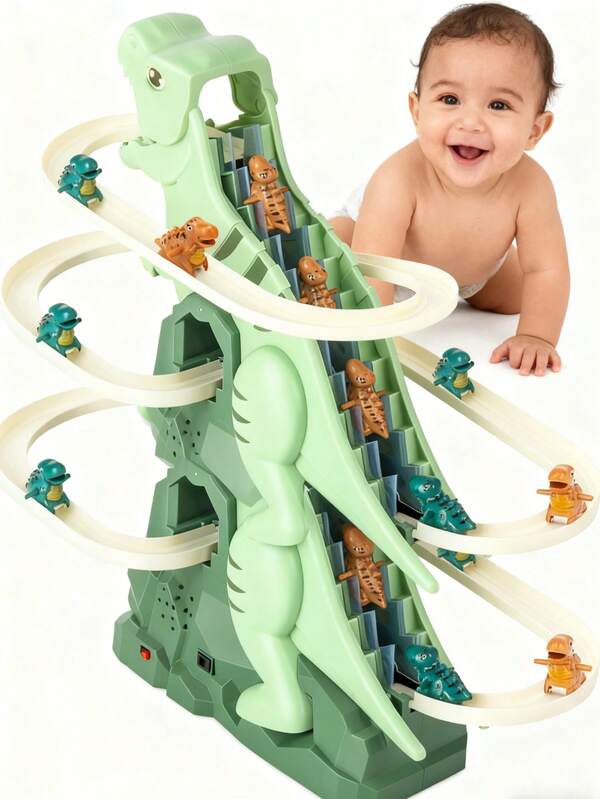 لعبة ديناصور تسلق وانزلاق موسيقية، لعبة ديناصور كهربائية تسلق السلالم، لعبة ديناصور تسلق وانزلاق، لعبة مسار كهربائي ممتع بالانزلاق والتدحرج، مناسبة لهدايا الأطفال البنين والبنات في عيد الميلاد وعيد الهالوين والعام الجديد (بدون بطاريات)