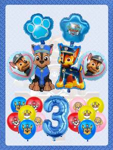 Paw Patrol Themed Party Balloons, Two Types Of Dog Aluminum Foil Balloons And Four Colors Of Dog Head Print Latex Balloons, 32-Inch Blue Digital Balloon Set, Party And Gathering, Wedding Decoration And Setting, Newborn Shower Decoration And Setting, Christmas Decoration Balloons - Blue - View 6