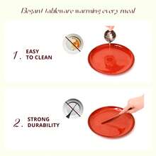 HomeVss Eur-Nordic Shape Raising Rim 20pc Dinnerware Set, Shiny Glaze Orange With Speckle Effect - 珊瑚橙 - 查看 5