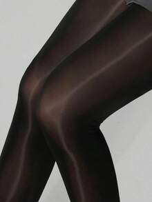 1pc Women Elastic Glossy Tights, Cozy - Black - View 5