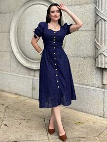 Women's Midi Dress, Casual, Elegant, Cotton, Daily - 藏蓝色 - 查看 12