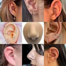 Stylish 304 Stainless Steel Synthetic Zirconium Nose Ring And Ear Cuff Set With Seamless Spiral Cartilage Earrings, Minimalist Style Piercing Jewelry For All Seasons, Parties, And Casual Attire