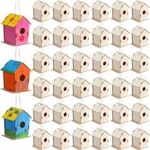 6/12件套DIY木制鸟巢，手工彩绘配件，户外庭院悬挂装饰，园艺装饰，包含鸟巢、鸟笼、悬挂装饰、吊坠及派对和礼品用品，艺术用品，适用于节日装饰、自制工艺品、教室、节日悬挂装饰、户外庭院装饰、花园装饰、成人工艺品、圣诞装饰、房间装饰、卧室配件、个性化礼品、花园派对、新年、派对游戏 - 彩色 - 查看 2
