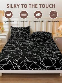 2/3pcs Printed Fitted Sheet Set, Bedding, Bed Sheets Set, Christmas Decorations, Soft And Comfortable Bedding, Skin-Friendly Bed Cover Set, Hallowen Decor, Fall Decor, Mattress Protector For Bedroom, Room Decor, For All Season, Fits Twin Full King Queen Size Bed, 1 Fitted Sheet And 2 Pillowcases, Machine Washable - 交織魅力 - 查看 5