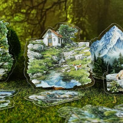 20pcs Vintage Mountain & River Themed Stickers, Creative Aesthetic Sticker Decals For Scrapbooking, Journals, Albums, DIY Decoration, Gifts, Personalized Stationery Scrapbook Supplies Funny Stickers Scrapbooking Supplies Kindle