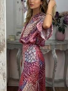 大码女式波西米亚风两件套：复古印花上衣和半身裙，略带弹性，宽松舒适，休闲又不失时尚优雅，适合日常穿着、旅行、音乐节或任何休闲场合，采用略带弹性的面料制成。夏季 - 紅色 - 查看 6