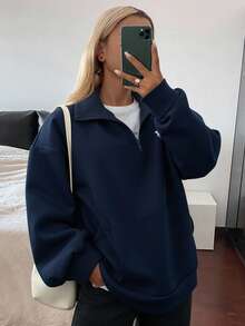 Livesso Women's Casual Colorblock Turndown Collar Thermal Lined Loose Sweatshirt, Spring