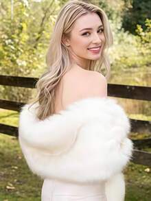 1 pezzo Scialle da donna con collo morbido e soffice, adatto per abiti da sposa autunno/inverno e uso quotidiano - Multicolore - Visualizzare 5