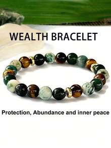 1 szt. Bransoletka szczęścia i sukcesu, zielona bransoletka z kryształów jadeitu obfitości i dobrobytu, uzdrawiająca pozytywna energia z kamienia księżycowego, duchowa medytacja, biżuteria, prezenty dla kobiet i mężczyzn