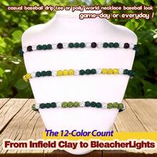 Baseball, Bling Beaded Women Men, Baseball Drip Necklace Bead Inspired Sports Jewelry, 17. Inches, AgeOver 8 Years Old - White-green-black-17.7" - View 7