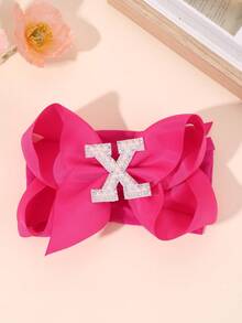 1 Pc A-Z Letters Elegant Plain Large Bow Ribbon Headband For Girl Baby Sweet Pearl Bow Hairbands Soft Satin Hair Bows Fashion Hair Accessories - Hot Pink - View 14