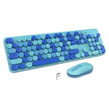Wireless Keyboard And Mouse Combo, Silent Keyboard Mouse Set, Typewriter Keyboard With Round Keycaps & Foldable Stand, 2-In-1 USB Receiver Cute Mouse Compatible With PC/ Laptop/ Computer - 藍色 - 查看 3