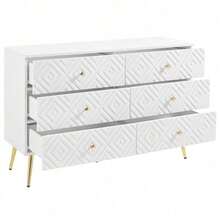 Moderner 6-Schubladen-Kommode – 120x40x80cm – Elegantes Schwarz mit Gold – Metallbeine für Stabilität – Perfekt für Schlafzimmer & Wohnzimmer