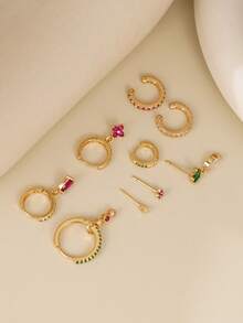 Bộ 9 khuyên tai Cubic Zirconia nhiều màu, khuyên tai đính đá hình cỏ ba lá và giọt nước, khuyên tai kẹp, khuyên tai mặt dây chuyền cho nữ, hàng ngày, tiệc tùng, tiệc chiêu đãi, quà tặng tuyệt vời cho ngày lễ - Nhiều màu - Xem 5