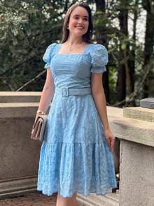 LESE MIDI PLAIN DRESS ELEGANT CASUAL FASHION WOMEN'S DRESS - 淺藍色 - 查看 6