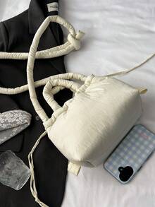 1 件秋冬新款女士加厚尼龙单肩/斜挎包，柔软轻便，带抽绳褶皱背包，小号 - 彩色 - 查看 10