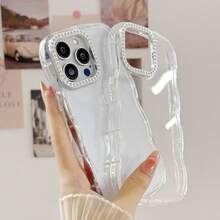 1pc Minimalist Wavy Transparent Diamond Lens Phone Case Compatible With Iphone 16 Pro Max/16/16 Pro/16 Plus/15/15 Pro Max/15 Pro/11/12/13/14 Pro Max/11 Pro/11 Pro Max/12 Pro/12 Pro Max/13 Pro/13 Pro Max/14 Pro/14 Pro Max, Elegant & Creative Design - Clear - View 7