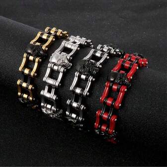 1pc Stainless Steel Punk Bicycle Chain Bracelet For Men, Suitable For Parties, Dates, Gifts, And Daily Wear