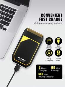 HIENA 1 件男士电动剃须刀，往复式机身设计，USB 快速充电 LED 显示屏，锂电池，金色/银色可选便携式旅行工具，男士剃须的理想选择