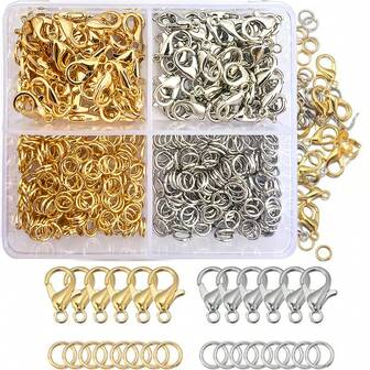 50pcs/100pcs/500pcs 12*7mm Gold/Silver Tone Metal Lobster Clasp Open Jump Rings Mixed Color Jewelry Findings Connectors For DIY Bracelet Necklace Pendant Earring Keychain Phone Strap Anklet Accessories