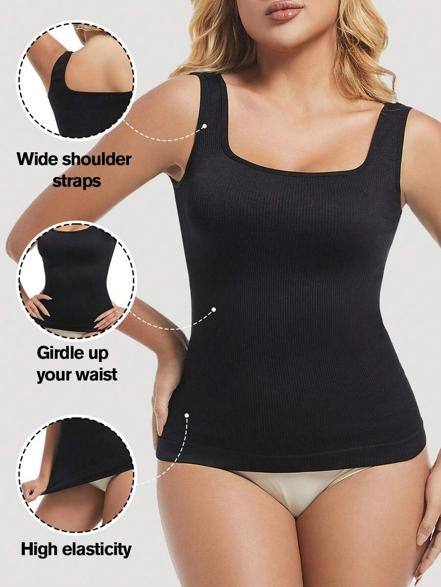 1 pieza Moldeador de silueta sin costuras negro de talla grande para mujer, ceñidor de cintura ligero y plano para estilizar el abdomen - Negro - Ver 1