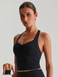 MASKERT "Sports Bra Top" Women's Built-In Cups Yoga Vest, High-Stretch Lounge & Commute Wear - Black - View 1