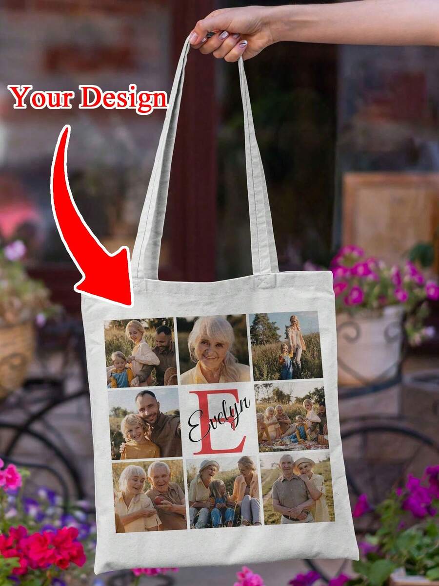 Custom Tote Bag-Personalized Photo Collage Tote Bag-Personalized Gift For With Photo-Tote Bag-Canvas Tote Bag-Cute Tote Bag-Large Tote Bag - Beige - View 1