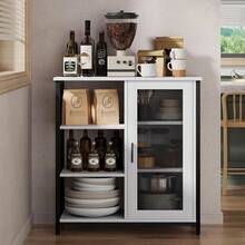 Mini Coffee Bar Cabinet With Storage, 27.5'' Small Kitchen Bar Table, Cute Corner Bar Cabinet For Tea, Buffet Sideboard Cabinet For Dining Room, Farmhouse Coffee Station For Wine (White),24615205 - White - View 5