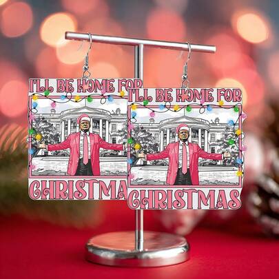 1 Pair Cute 2D Cartoon Christmas Hat Themed Earrings, Suitable For Christmas Wear