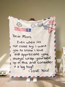 1 pieza - Manta de vellón de franela con estilo de sobre de carta de mamá, manta rectangular moderna de fibra de poliéster adecuada para múltiples escenas de uso (Regalo gratis de una manta de vellón de franela para mamá)