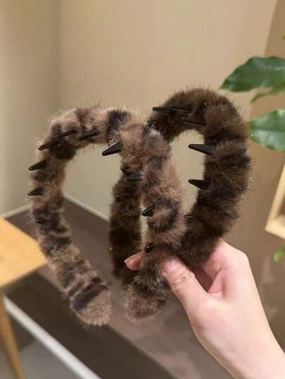 2pcs Vintage Leopard Print Plush Headbands With Teeth, Non-Slip Facial Wash Hair Clips, Suitable For Indoor And Home Use, Autumn/Winter