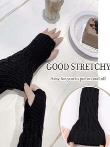 1 pieza Guantes de lana tejidos de medio dedo, mangas sin dedos lindas y cálidas para mujeres en otoño e invierno. Artesanía plisada exquisita, amigable con la piel, cálida y cómoda, adecuada para el transporte diario, la oficina, las compras.