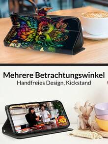 GLANDOTU Custodia personalizzata per telefono cellulare, in pelle PU con motivo a gufo e floreale, protettiva e antiurto, multifunzionale con supporto e slot per schede, design a portafoglio, compatibile con più modelli