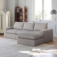 Boneless Couch with Chaise, L-förmiges modernes gepolstertes Sofa aus Cord mit drei Kissen, Cord-Sofa für Wohn- und Schlafzimmer, keine Montage erforderlich - HELLGRAU + Cord + 3 Sitz - Übersicht 6