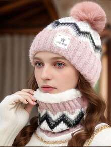 Set de 3 piezas de estilo coreano casual para mujer: gorro, bufanda, guantes, gorro de punto, adecuado para uso diario en otoño/invierno